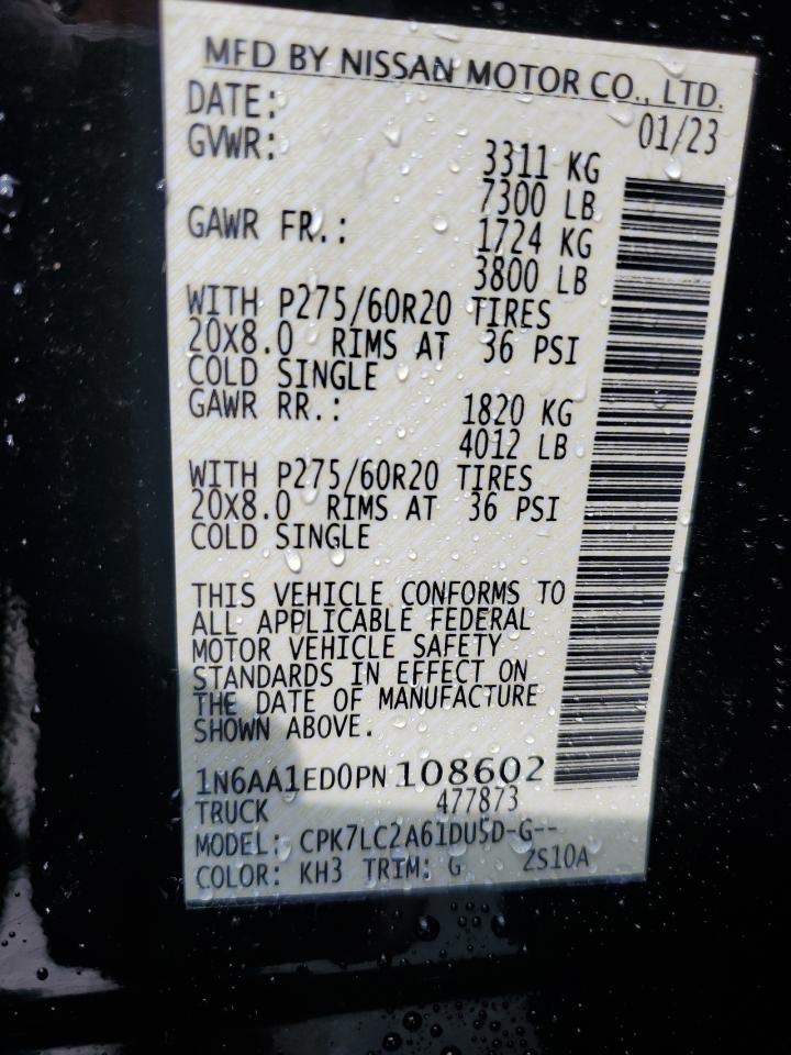 2023 Nissan Titan Sv VIN: 1N6AA1ED0PN108602 Lot: 68185275