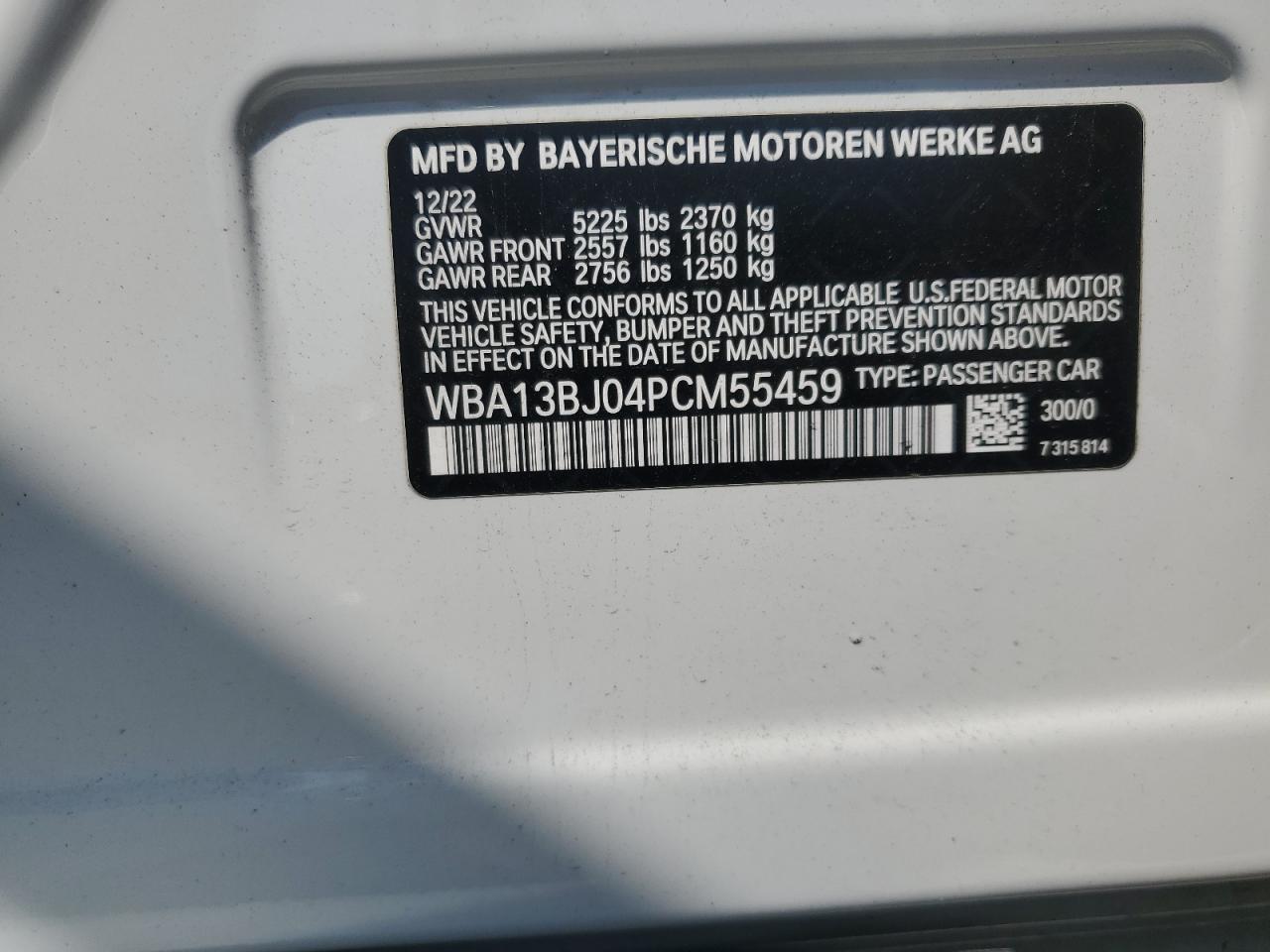 2023 BMW 530 Xi VIN: WBA13BJ04PCM55459 Lot: 67103965