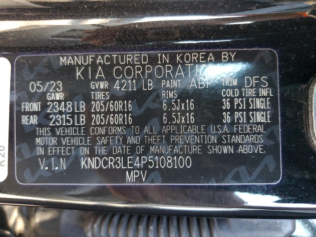 2023 Kia Niro Ex VIN: KNDCR3LE4P5108100 Lot: 71063325