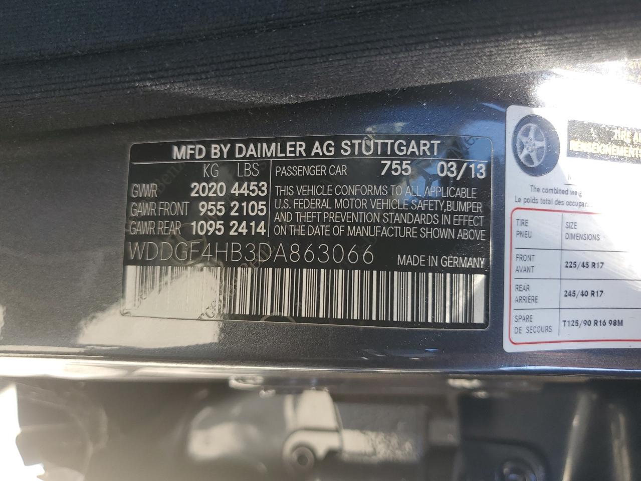 2013 Mercedes-Benz C 250 VIN: WDDGF4HB3DA863066 Lot: 70184225