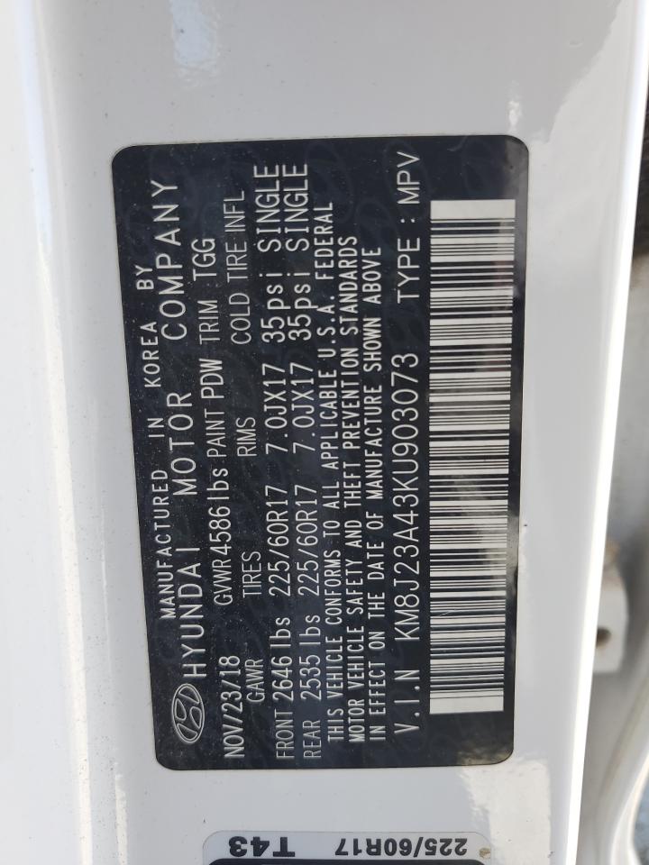 2019 Hyundai Tucson Se VIN: KM8J23A43KU903073 Lot: 69450715