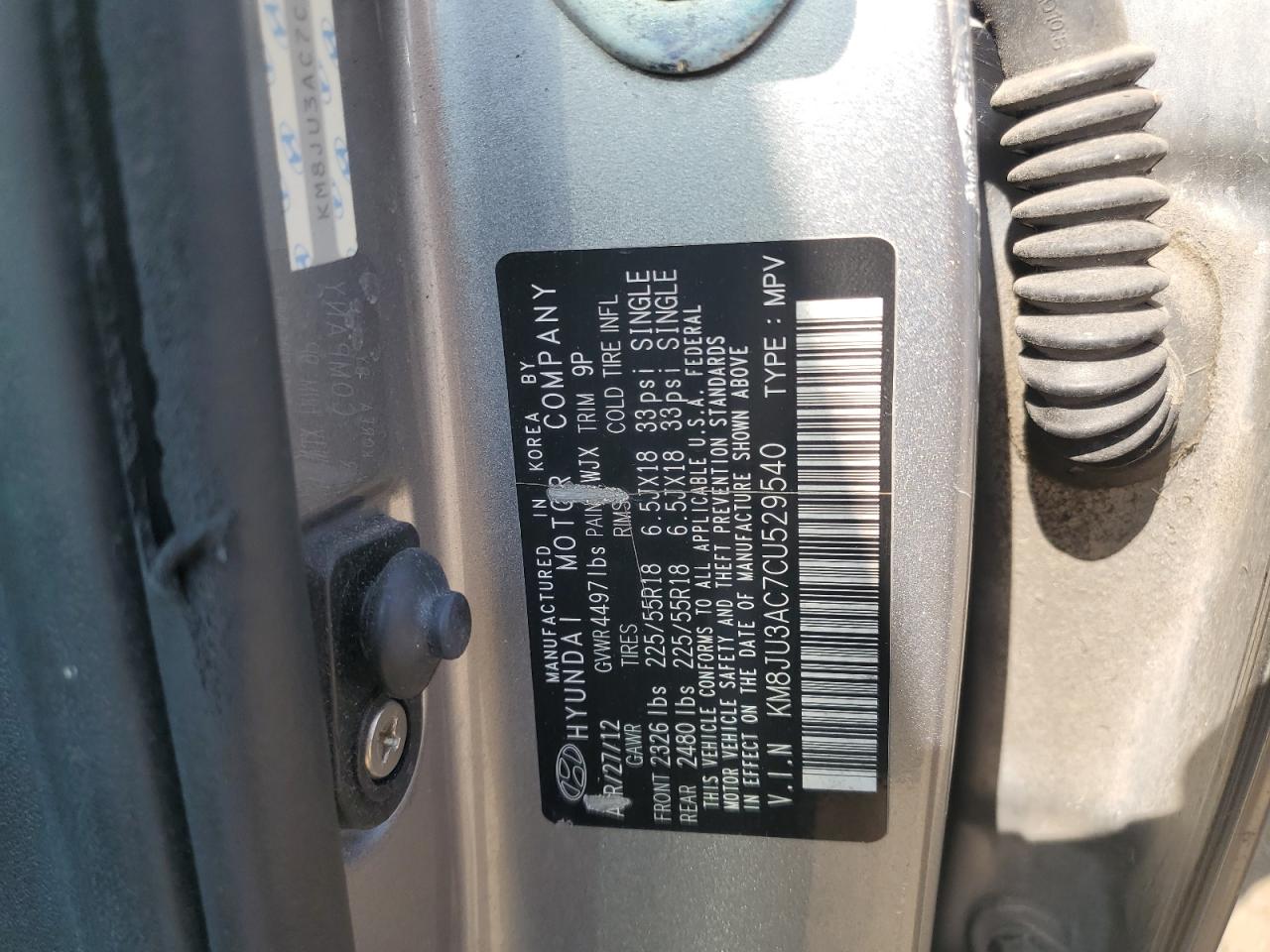 KM8JU3AC7CU529540 2012 Hyundai Tucson Gls