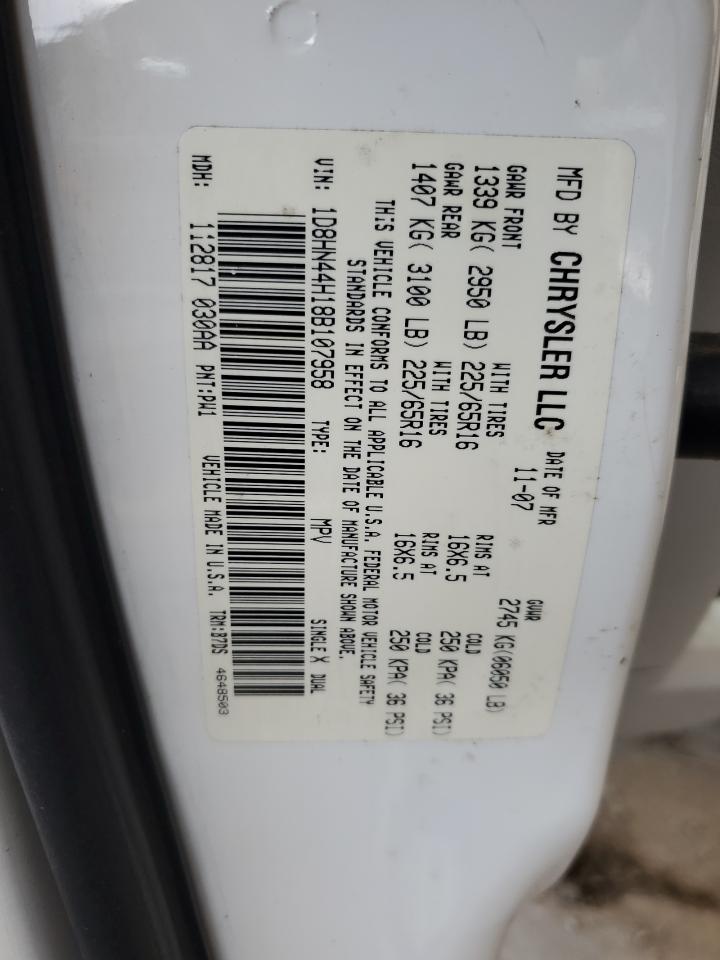 2008 Dodge Grand Caravan Se VIN: 1D8HN44H18B107958 Lot: 69840105