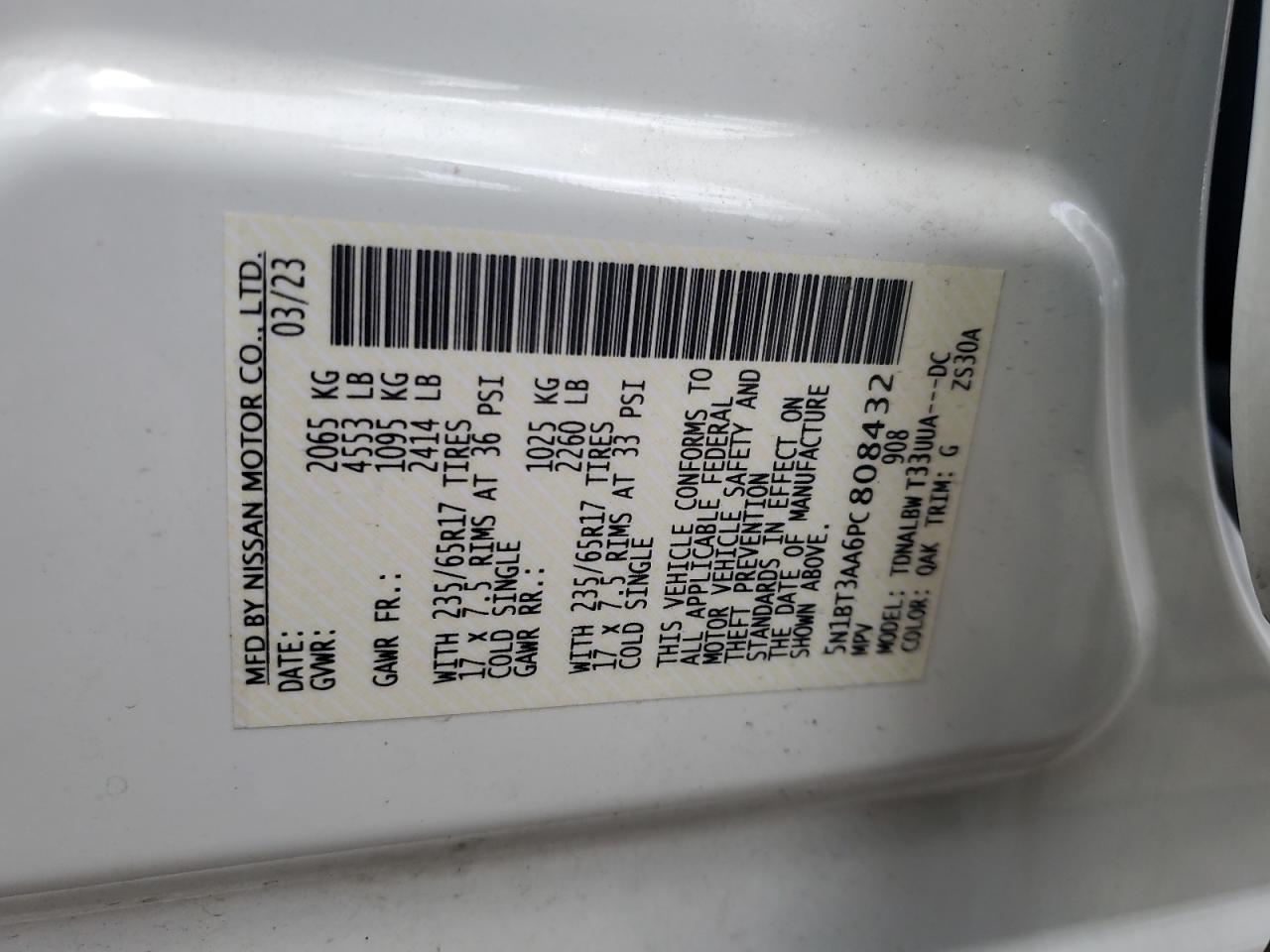 2023 Nissan Rogue S VIN: 5N1BT3AA6PC808432 Lot: 69637425