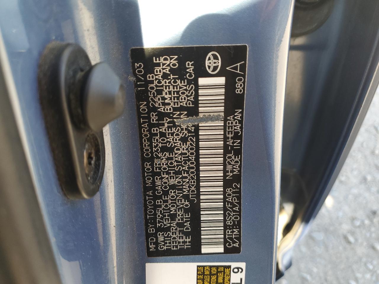 2004 Toyota Prius VIN: JTDKB20U040022149 Lot: 70514635