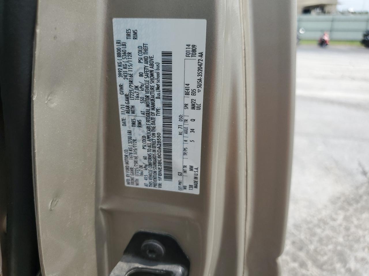 2012 Ford Econoline E350 Super Duty Wagon VIN: 1FBNE3BL6CDA28550 Lot: 68585985