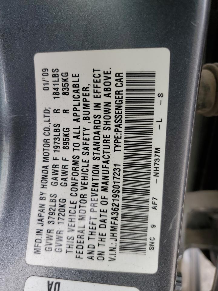 2009 Honda Civic Hybrid VIN: JHMFA36219S017231 Lot: 70333165