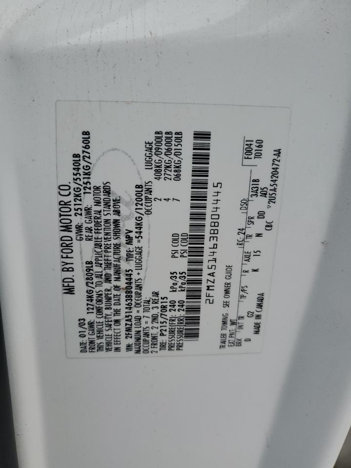 2003 Ford Windstar Lx VIN: 2FMZA51463BB04445 Lot: 69271135