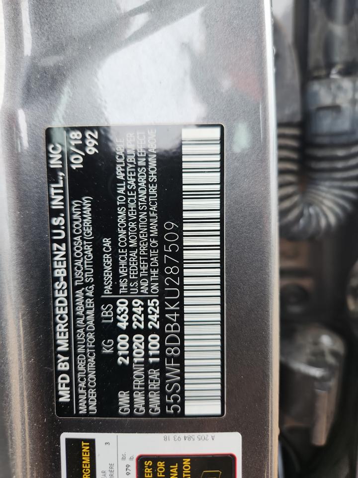 2019 Mercedes-Benz C 300 VIN: 55SWF8DB4KU287509 Lot: 70883385