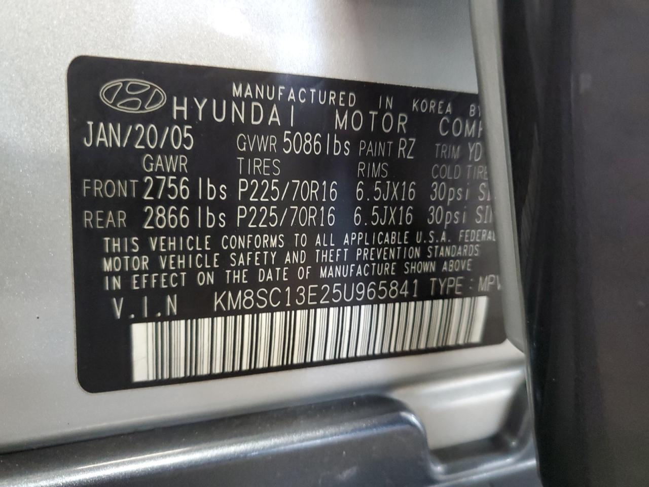 2005 Hyundai Santa Fe Gls VIN: KM8SC13E25U965841 Lot: 68295305