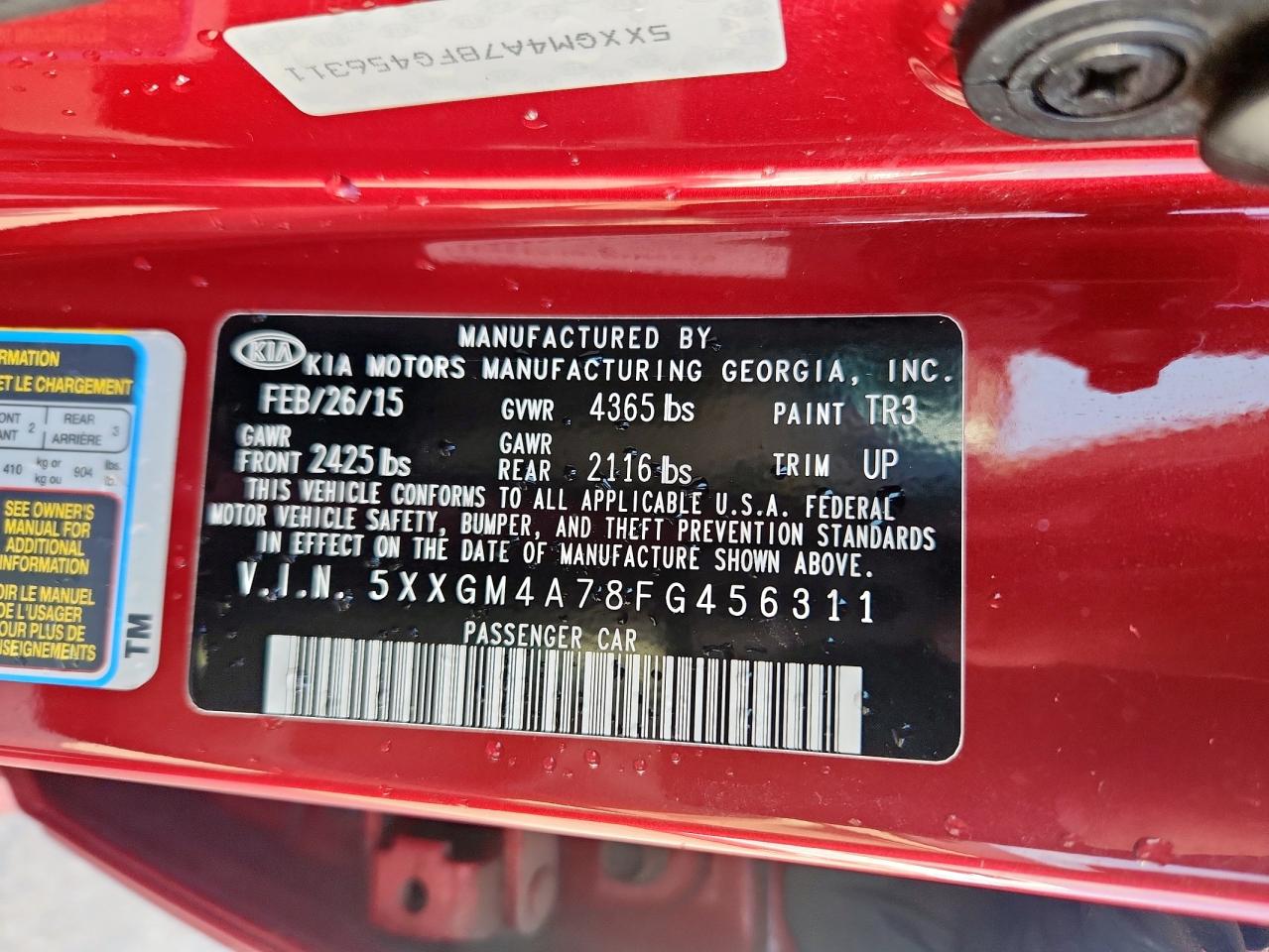 2015 Kia Optima Lx VIN: 5XXGM4A78FG456311 Lot: 70854995