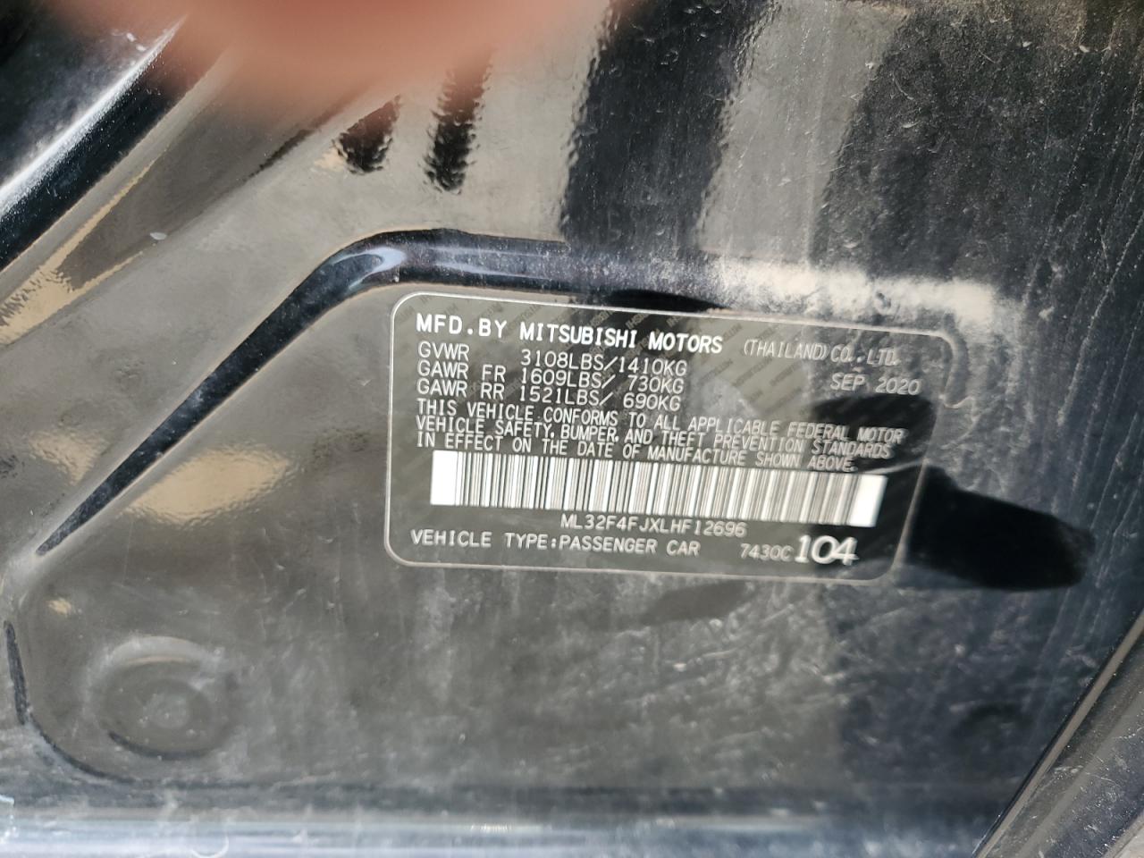 ML32F4FJXLHF12696 2020 Mitsubishi Mirage G4 Se