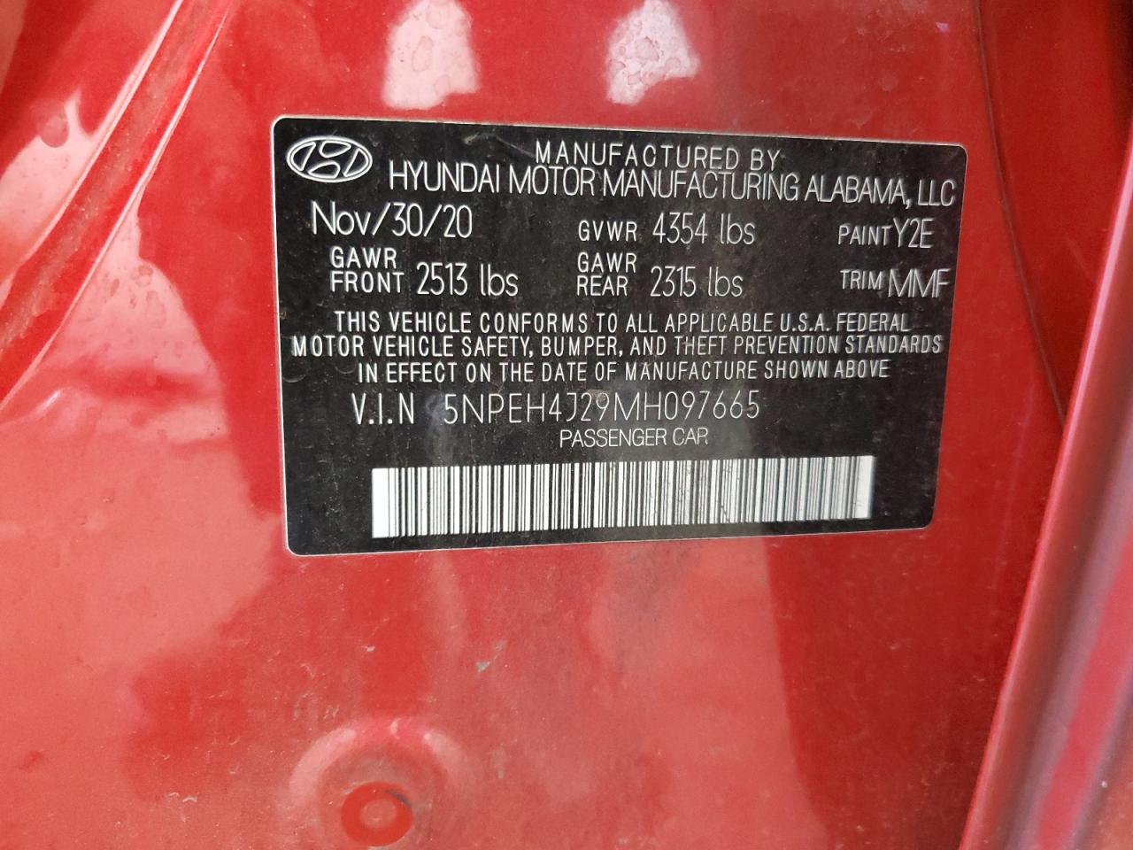 2021 Hyundai Sonata Limited VIN: 5NPEH4J29MH097665 Lot: 65622355