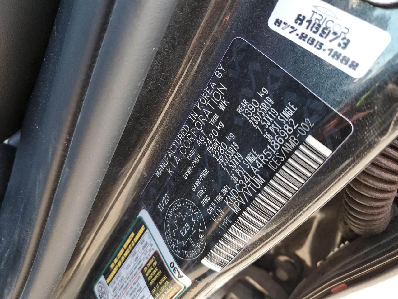 2024 Kia Ev6 Light VIN: KNDC34LA4R5186982 Lot: 67431705