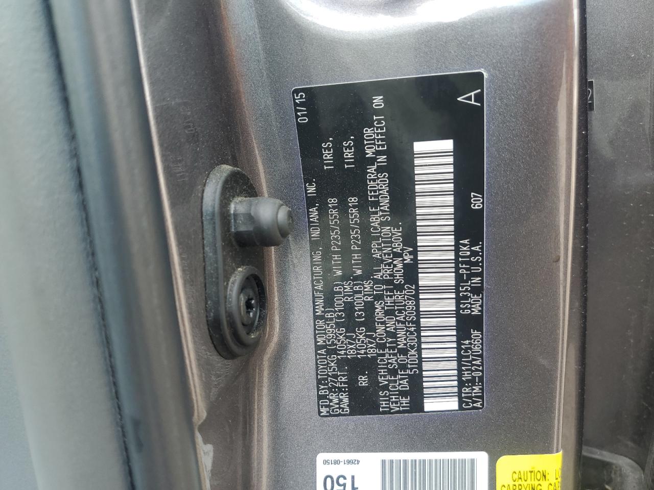 2015 Toyota Sienna Xle VIN: 5TDDK3DC4FS098702 Lot: 68419765