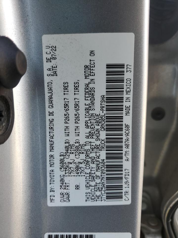 2022 Toyota Tacoma Double Cab VIN: 3TYCZ5AN7NT093604 Lot: 68126635