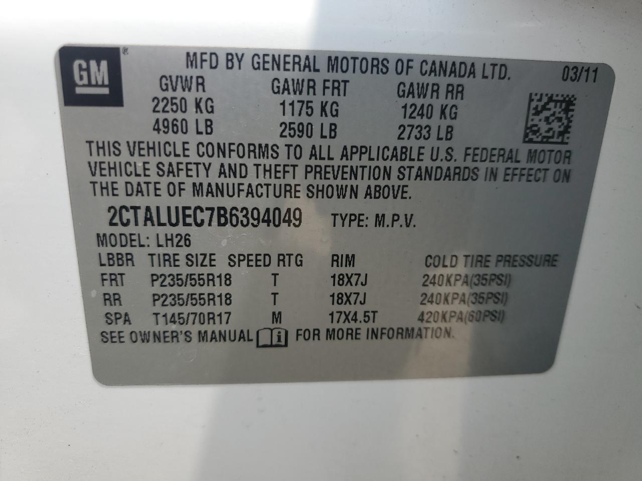 2011 GMC Terrain Slt VIN: 2CTALUEC7B6394049 Lot: 67511005