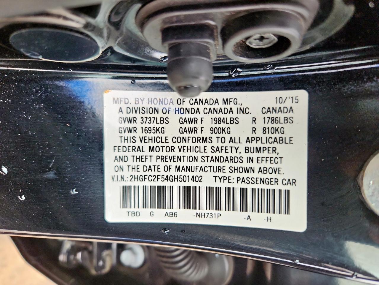 2016 Honda Civic Lx VIN: 2HGFC2F54GH501402 Lot: 69820475