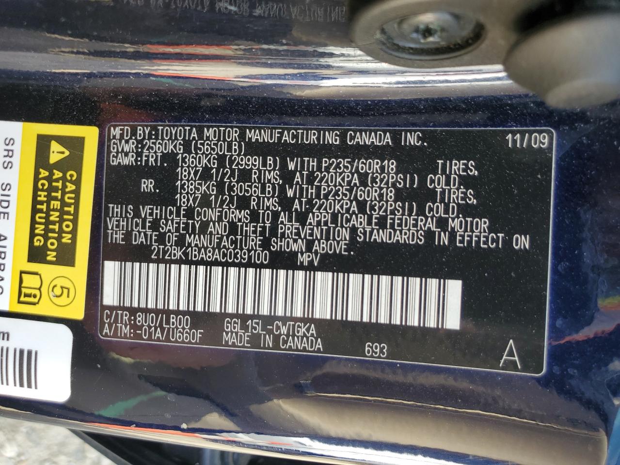 2010 Lexus Rx 350 VIN: 2T2BK1BA8AC039100 Lot: 68366875