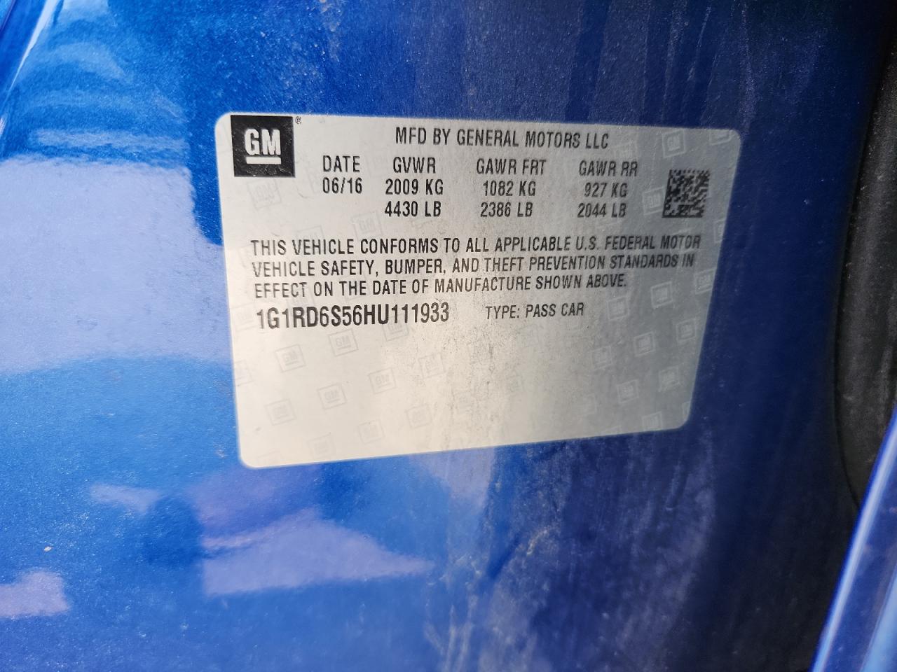 2017 Chevrolet Volt Premier VIN: 1G1RD6S56HU111933 Lot: 67481715