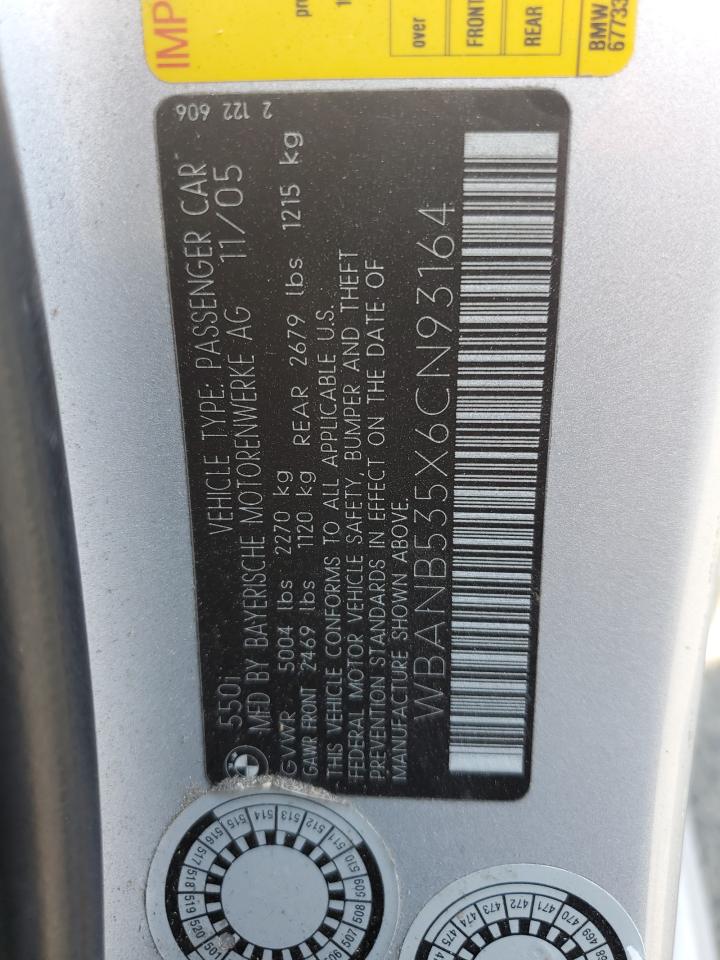 2006 BMW 550 I VIN: WBANB535X6CN93164 Lot: 70591575