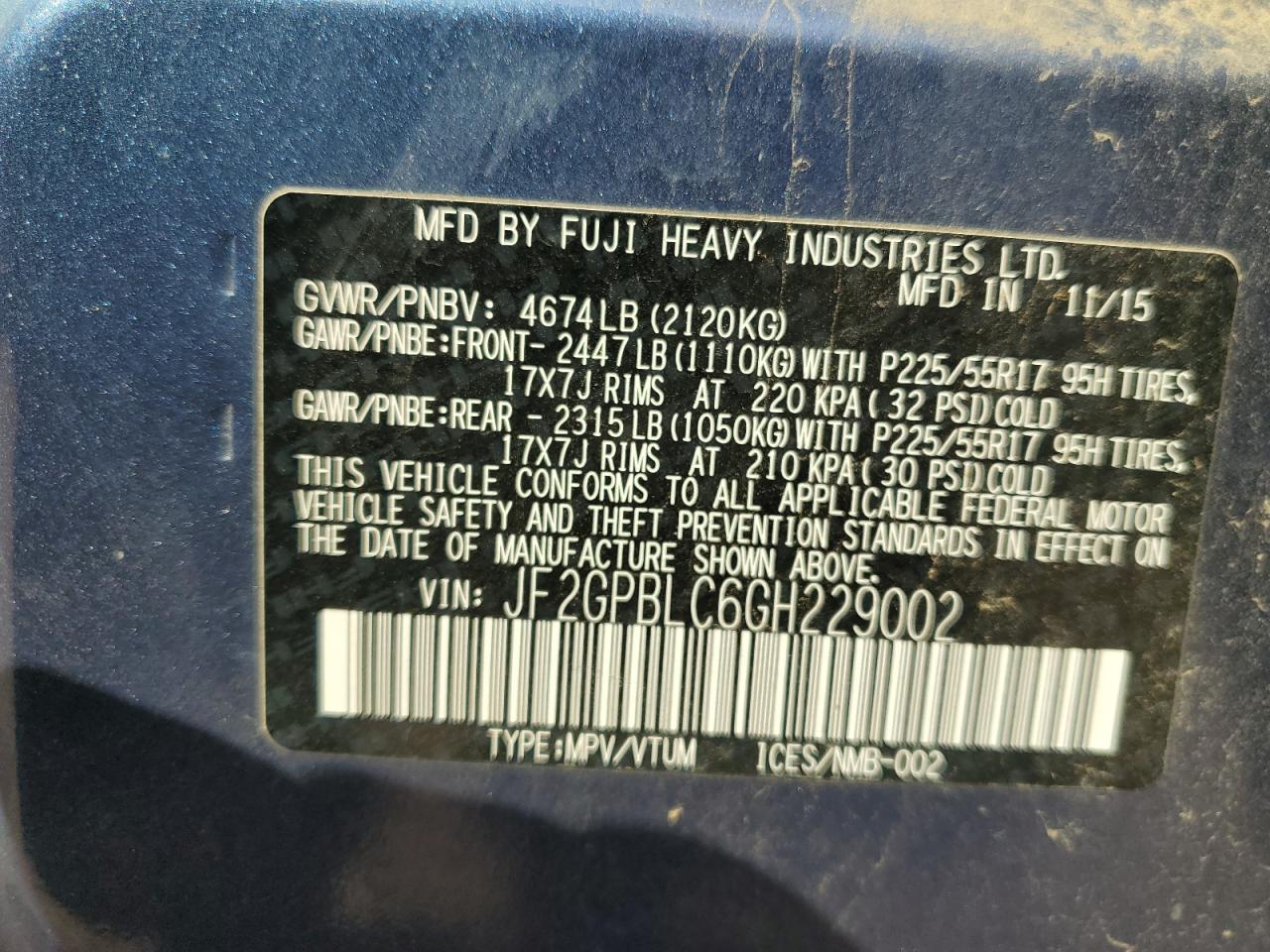 2016 Subaru Crosstrek 2.0I Hybrid Touring VIN: JF2GPBLC6GH229002 Lot: 70906235