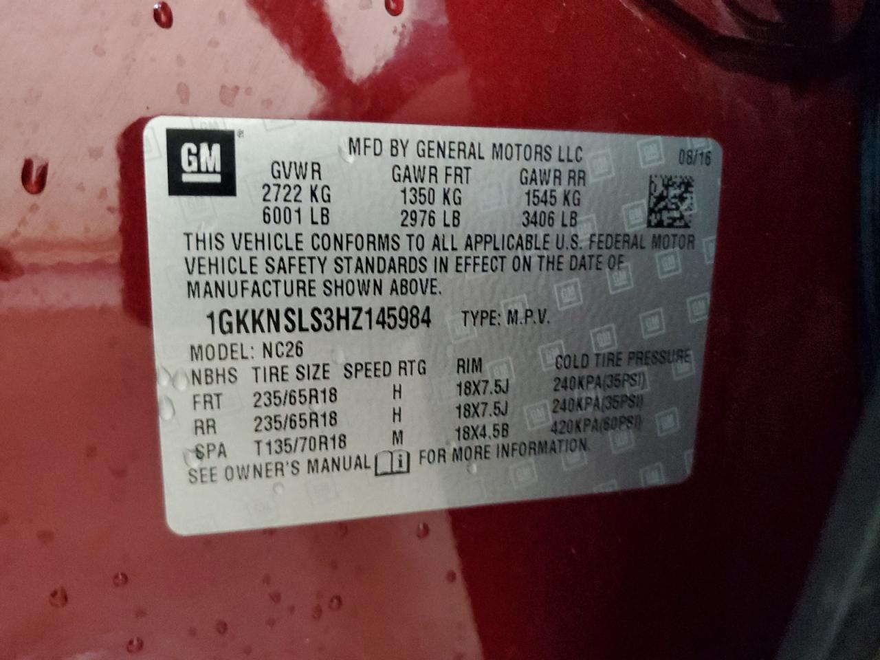 2017 GMC Acadia Sle VIN: 1GKKNSLS3HZ145984 Lot: 69858705