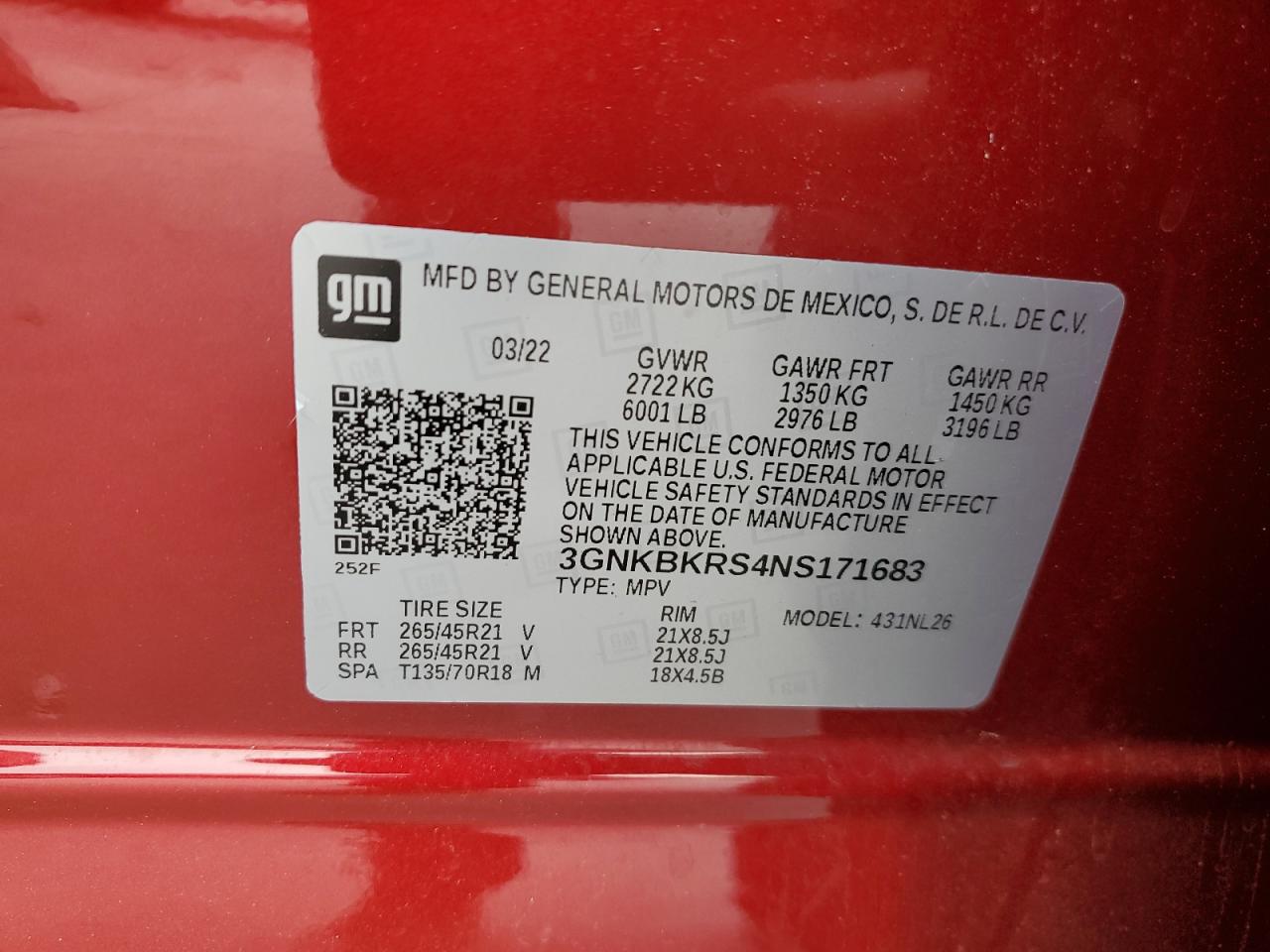 2022 Chevrolet Blazer Rs VIN: 3GNKBKRS4NS171683 Lot: 66342765