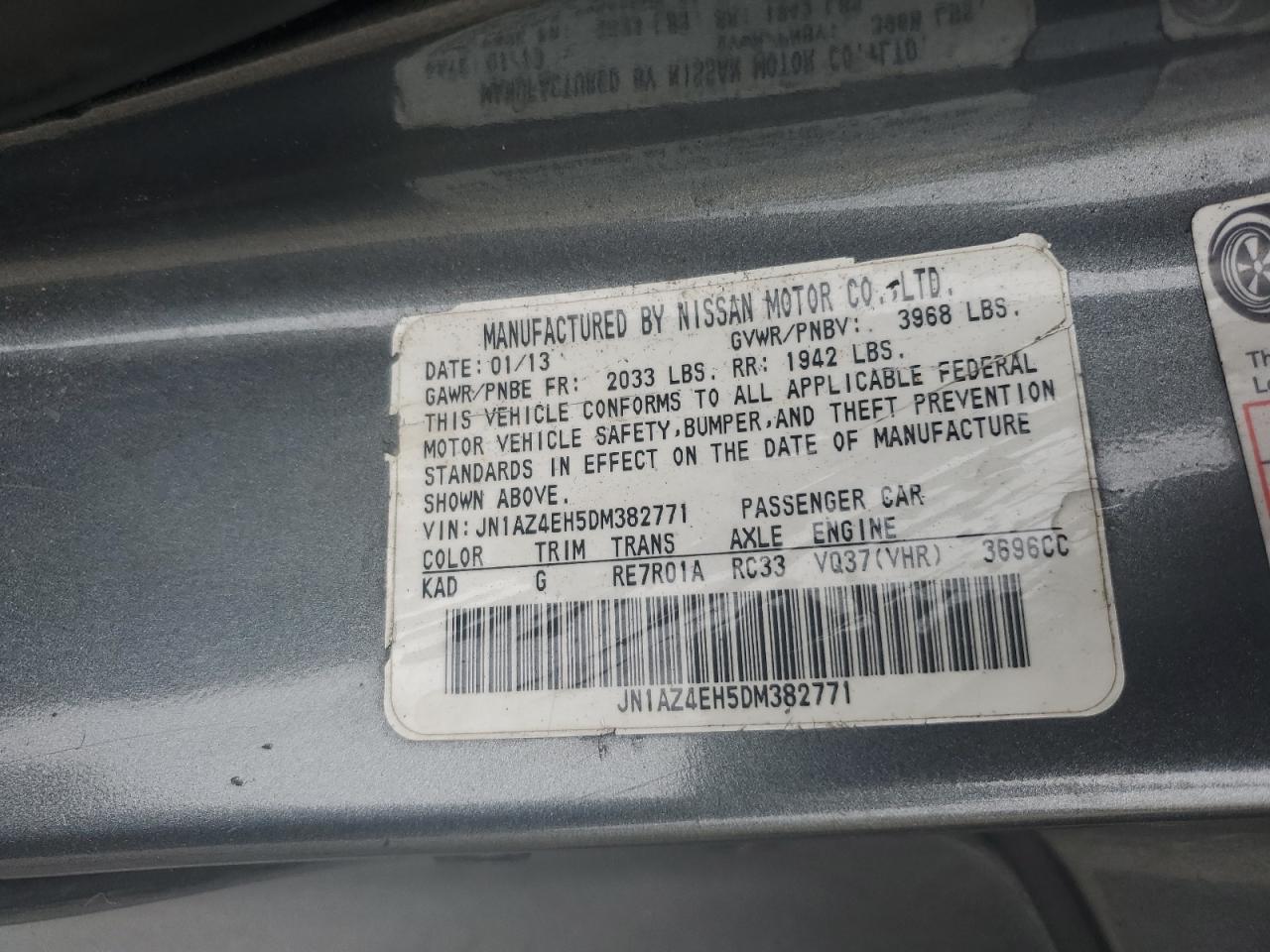 2013 Nissan 370Z Base VIN: JN1AZ4EH5DM382771 Lot: 69376895