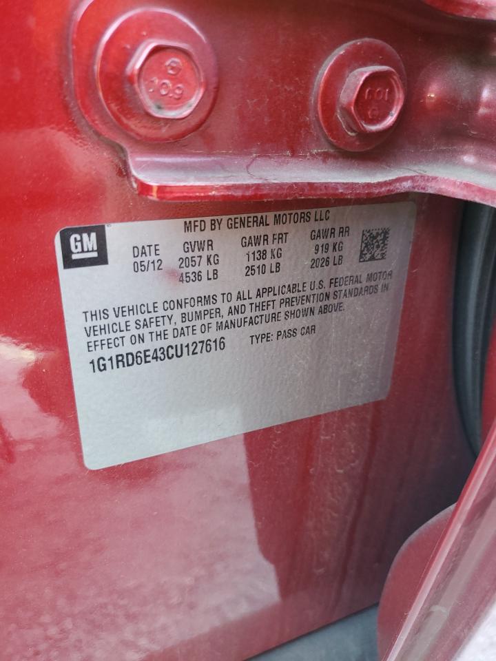 2012 Chevrolet Volt VIN: 1G1RD6E43CU127616 Lot: 68104865