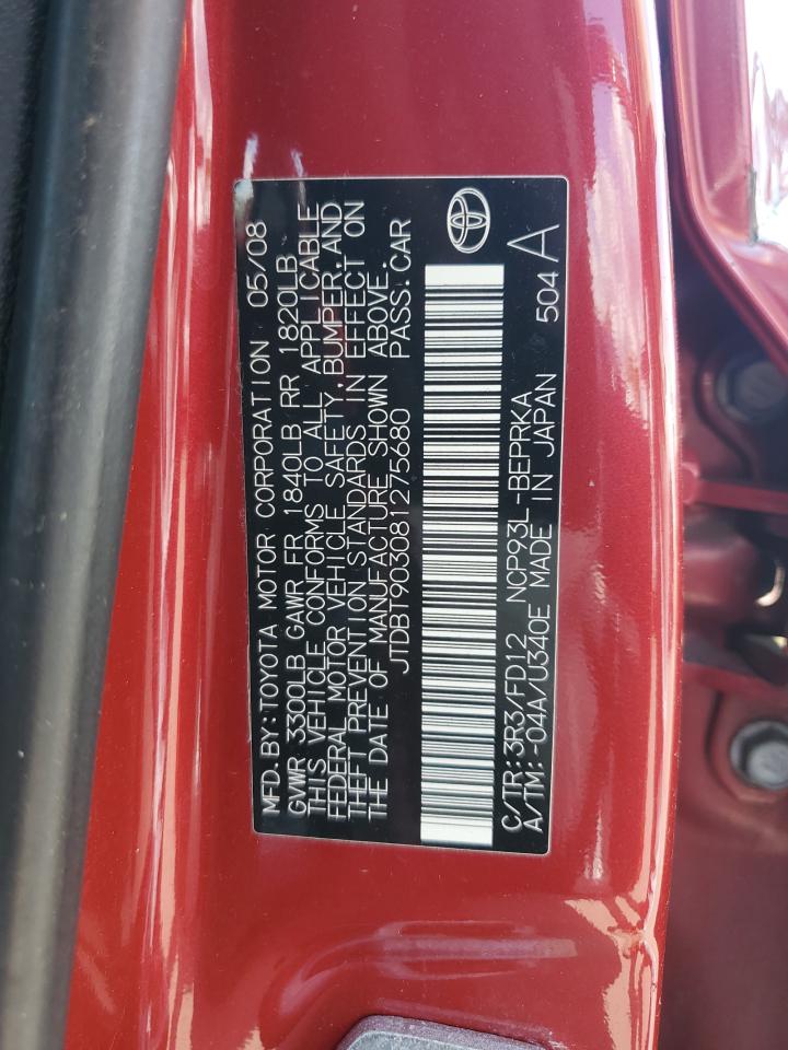2008 Toyota Yaris VIN: JTDBT903081275680 Lot: 70154995