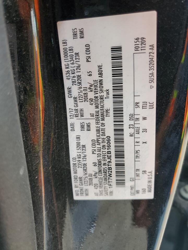 2018 Ford F250 Super Duty VIN: 1FT7W2BT9JEB16060 Lot: 69668675