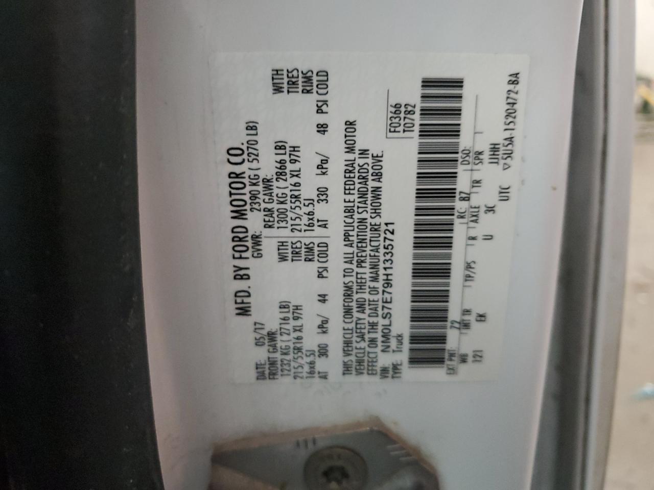 2017 Ford Transit Connect Van VIN: NM0LS7E79H1335721 Lot: 68911685