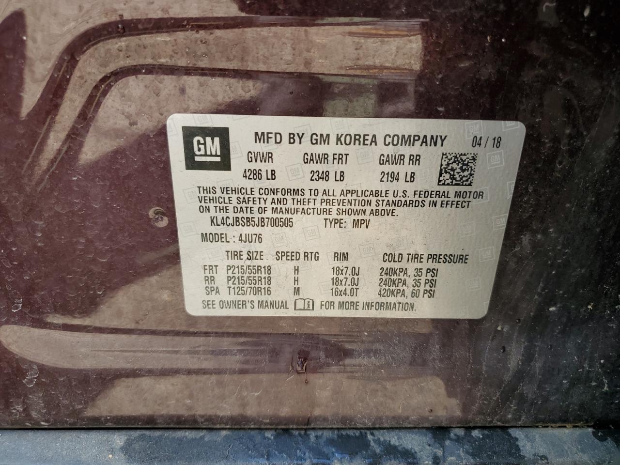 2018 Buick Encore Preferred Ii VIN: KL4CJBSB5JB700505 Lot: 68629445