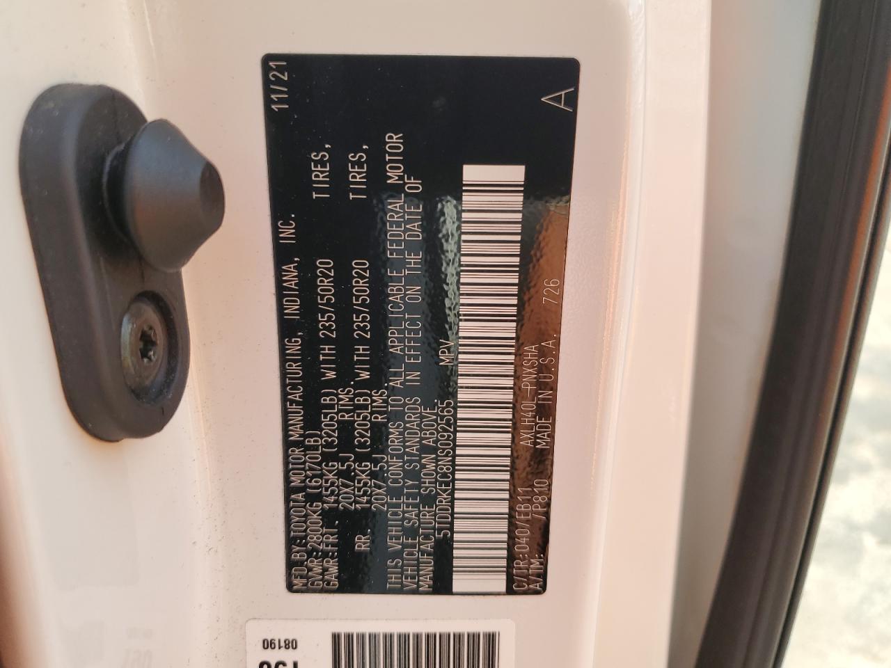 2022 Toyota Sienna Xse VIN: 5TDDRKEC8NS092565 Lot: 70116485