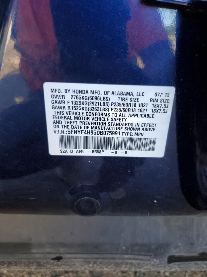 2013 Honda Pilot Touring VIN: 5FNYF4H95DB075991 Lot: 70023005