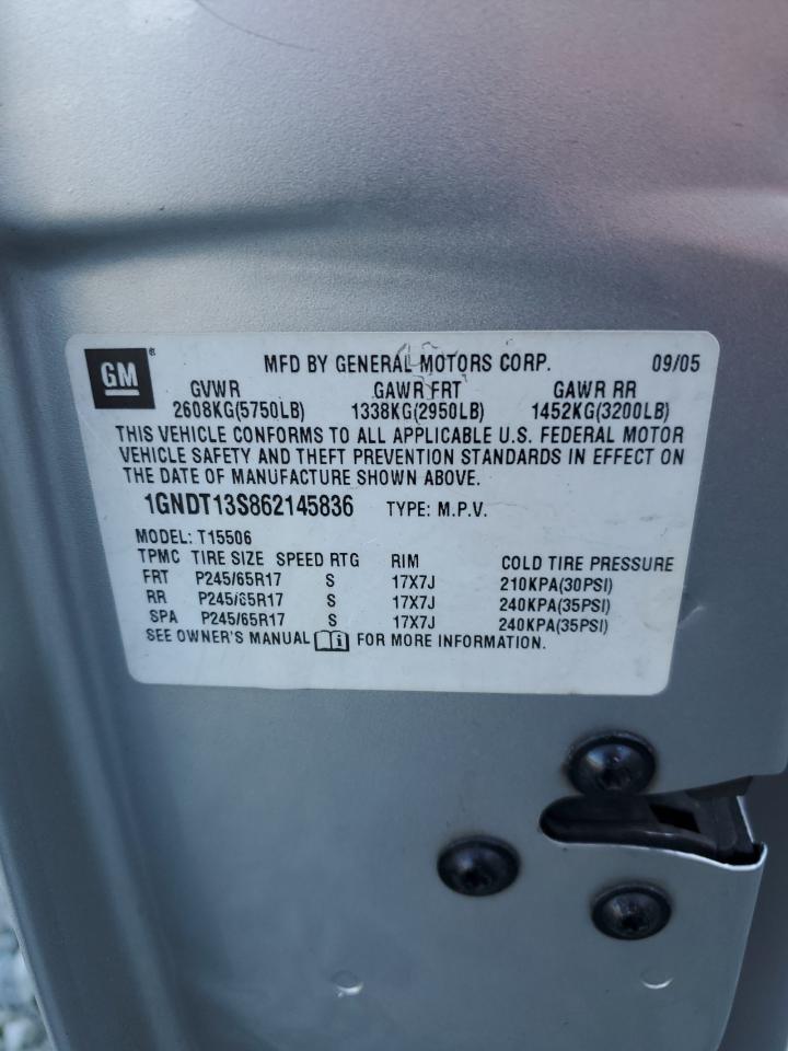 2006 Chevrolet Trailblazer Ls VIN: 1GNDT13S862145836 Lot: 70286925