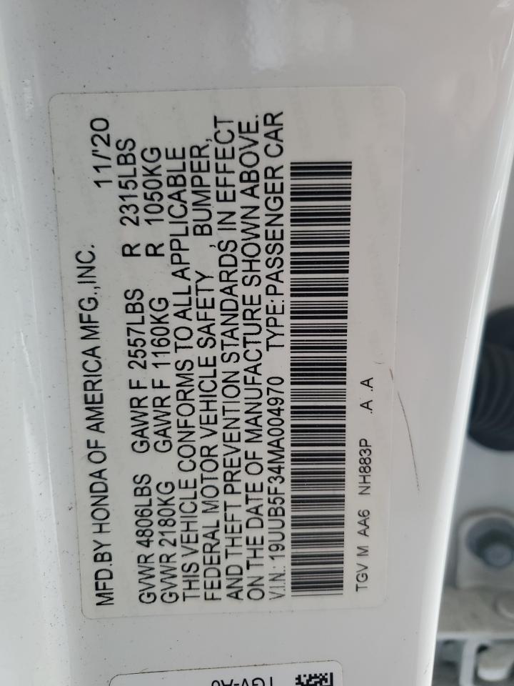 2021 Acura Tlx VIN: 19UUB5F34MA004970 Lot: 71118745