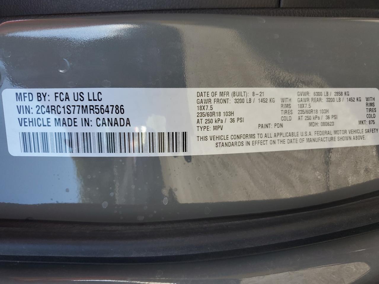 2021 Chrysler Pacifica Hybrid Limited VIN: 2C4RC1S77MR564786 Lot: 69499115