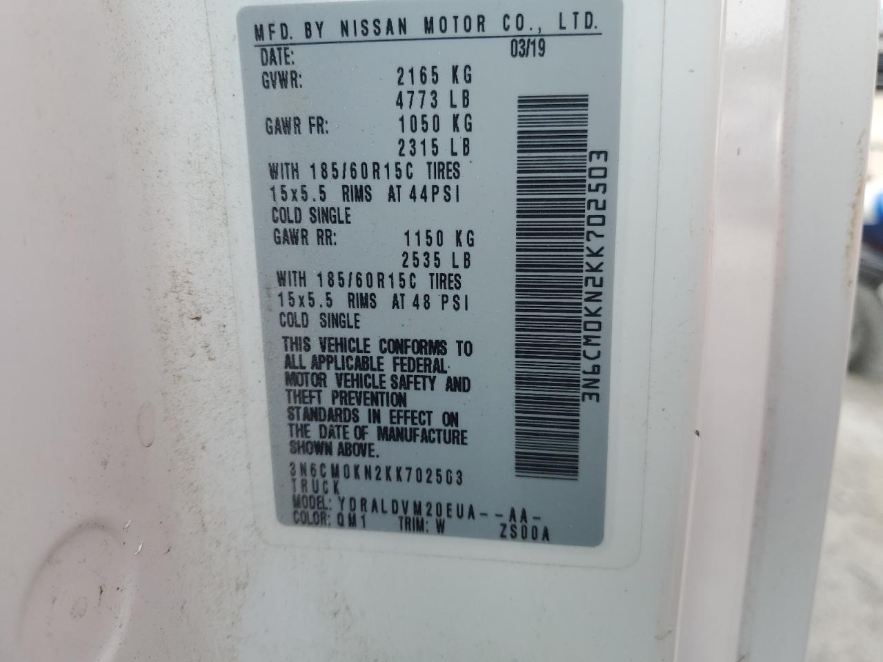 2019 Nissan Nv200 2.5S VIN: 3N6CM0KN2KK702503 Lot: 70742245