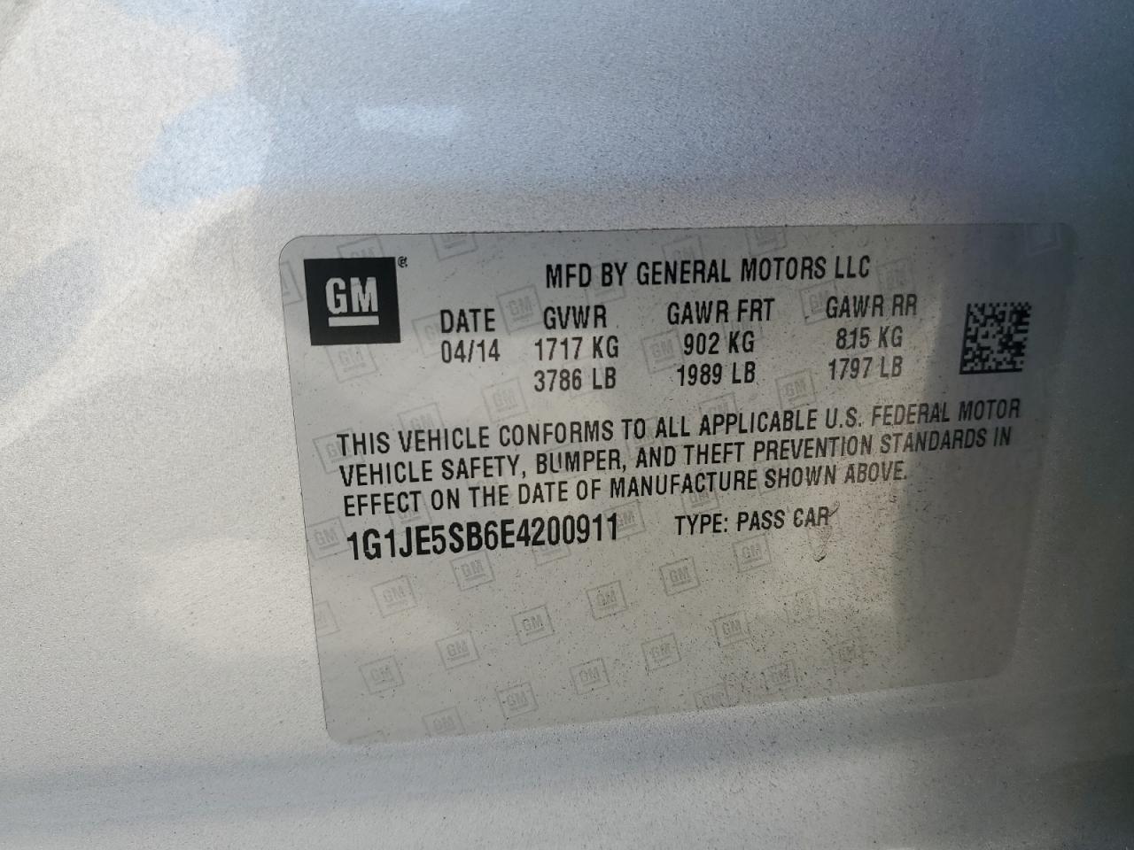 2014 Chevrolet Sonic Ltz VIN: 1G1JE5SB6E4200911 Lot: 70312775