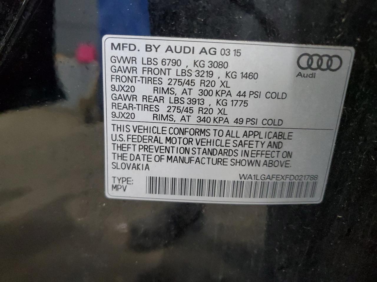 2015 Audi Q7 Premium Plus VIN: WA1LGAFEXFD021788 Lot: 67217365