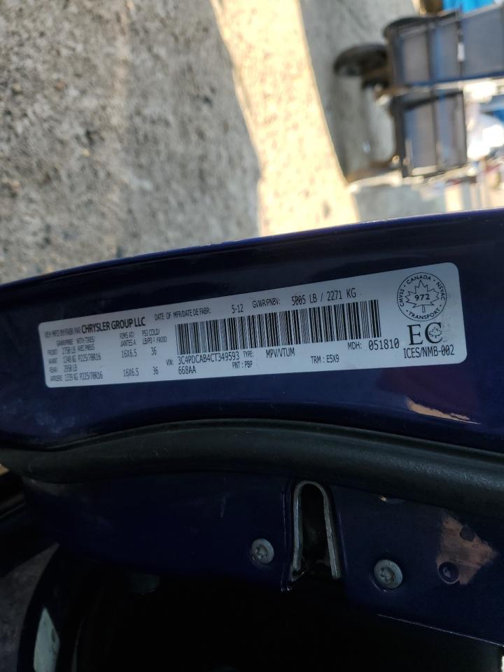 2012 Dodge Journey Se VIN: 3C4PDCAB4CT349593 Lot: 69995365