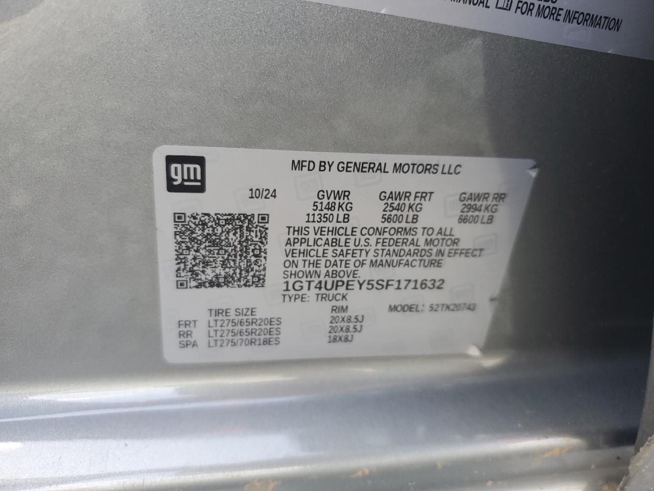 2025 GMC Sierra K2500 At4 VIN: 1GT4UPEY5SF171632 Lot: 69206925