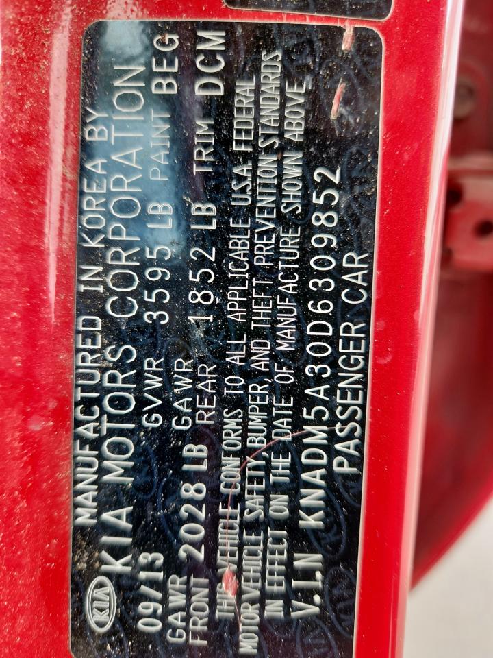 2013 Kia Rio Lx VIN: KNADM5A30D6309852 Lot: 70788555