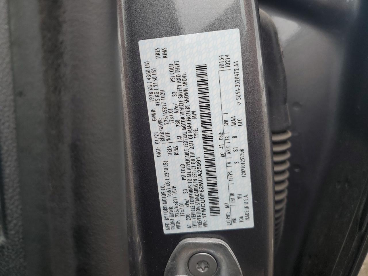 2021 Ford Escape S VIN: 1FMCU0F62MUA25991 Lot: 69422355