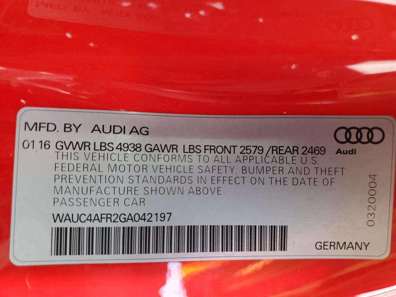 2016 Audi S5 Premium Plus VIN: WAUC4AFR2GA042197 Lot: 67429345