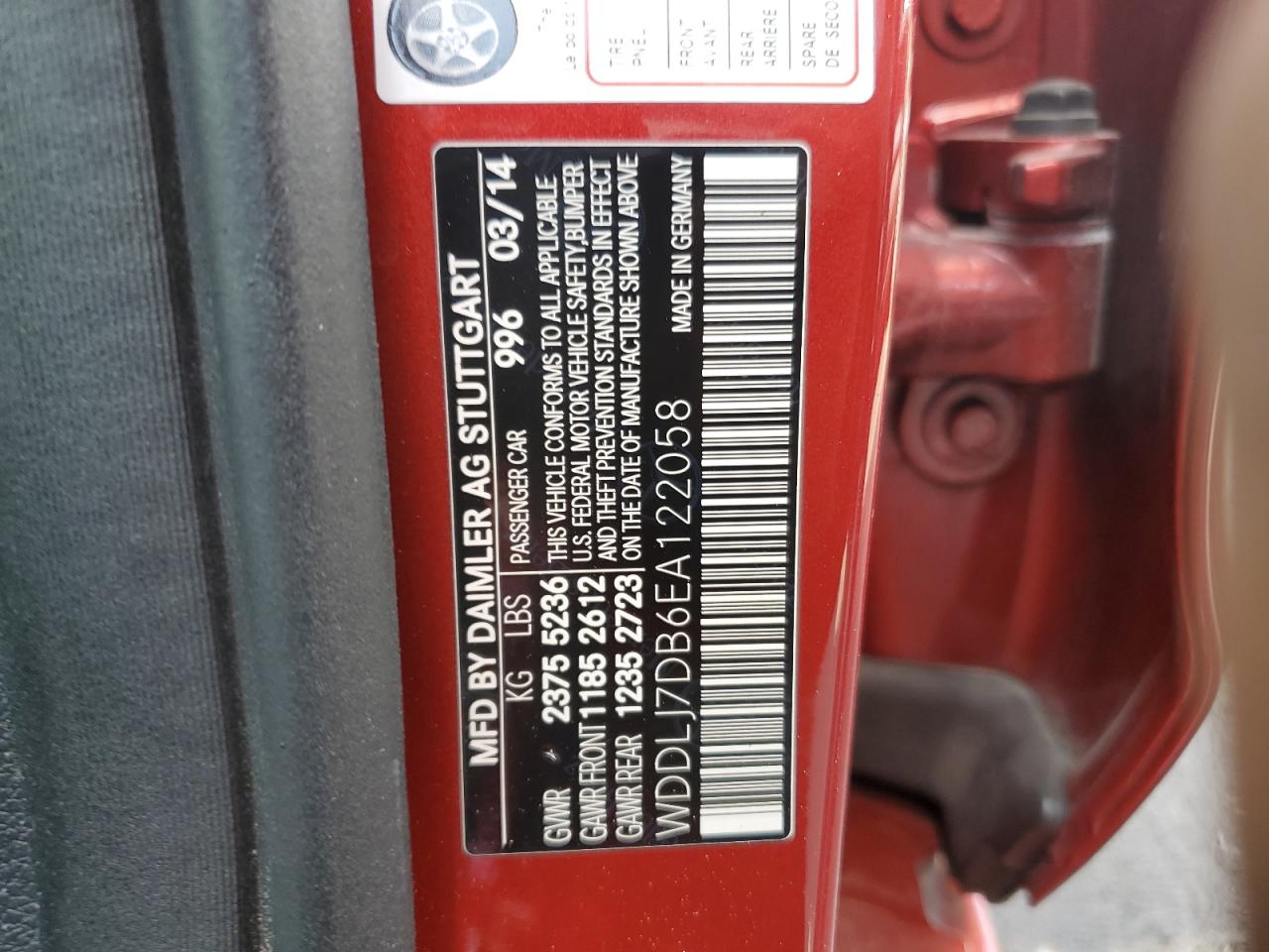 2014 Mercedes-Benz Cls 550 VIN: WDDLJ7DB6EA122058 Lot: 69881565