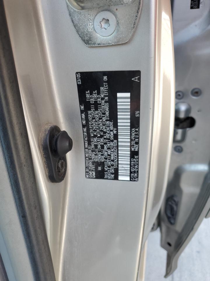 2005 Toyota Sienna Ce VIN: 5TDZA23C85S311038 Lot: 71253885