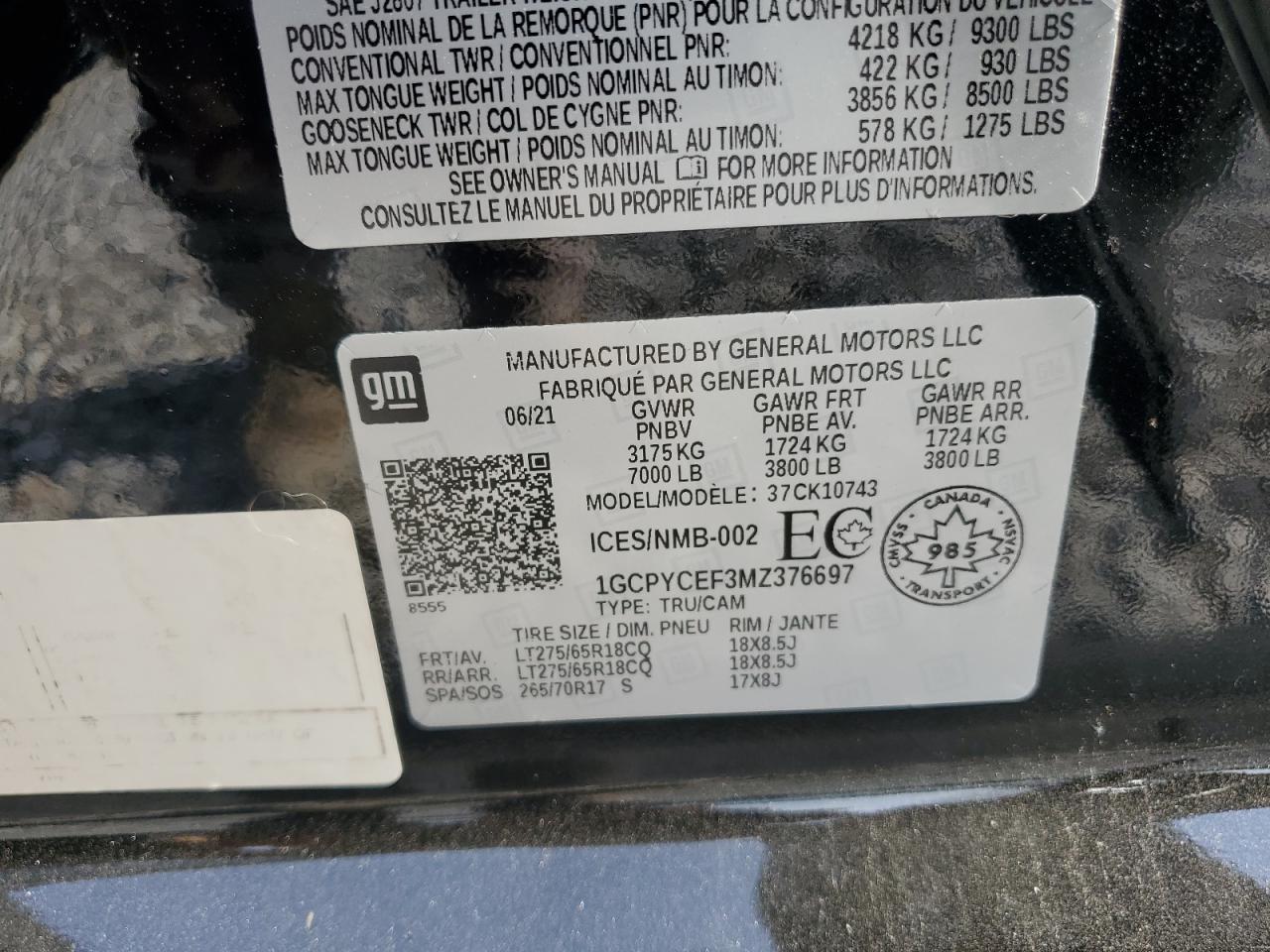 2021 Chevrolet Silverado K1500 Trail Boss Custom VIN: 1GCPYCEF3MZ376697 Lot: 70347465